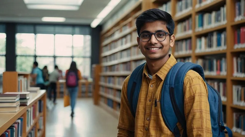 Student in a university library